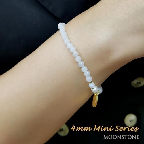 Morchic 4mm Natural Gemstone Beads Stretch Bracelet for Women, With Freshwater Pearls, Energy Gem Birthday Gift for Her 7.2” - color: Moonstone