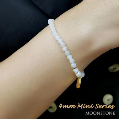 Morchic 4mm Natural Gemstone Beads Stretch Bracelet for Women, With Freshwater Pearls, Energy Gem Birthday Gift for Her 7.2” - color: Moonstone