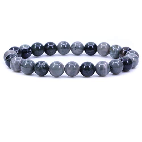 Keleny Gem Semi Precious Gemstones 8mm Natural Quartzite Stone Round Beads Crystal Stretch Bracelet 7 Inch Unisex - color: Green Mud Stone