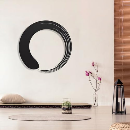Zen Circle Enso Metal Wall Art - Spiritual Meditation Room Decor for Living Room, Bedroom (39x39cm, White)