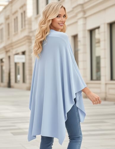 Womens Open Front Poncho Sweater Wrap Topper Knitted Elegant Shawls Cape for Spring Fall Winter - color: Series 1-blue