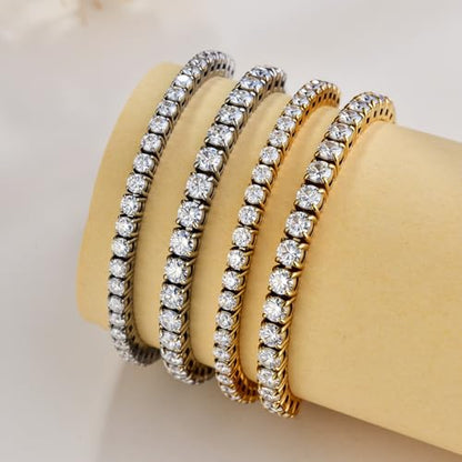 3/4mm Moissanite Tennis Bracelet Adjustable Simulated Diamond Chain 18K Gold Plated 316L Stainless Steel Bracelets Jewelry Gifts for Women Men Wife Mother - color: Gold, size: 3MM Moissanite