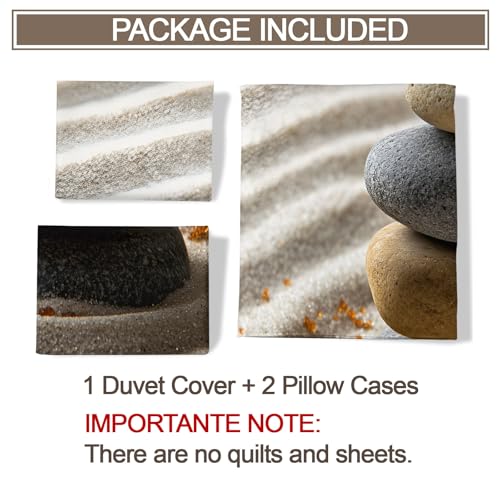 Zen-Inspired Stones Duvet Cover Set King Size,Beach Bedding Set Zen Comforter Cover 3Pcs,Kids Teens Couple Adults Room Decor, Bedspreads Cover,2 Pillowcases(NO Comforter)