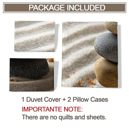 Zen-Inspired Stones Duvet Cover Set King Size,Beach Bedding Set Zen Comforter Cover 3Pcs,Kids Teens Couple Adults Room Decor, Bedspreads Cover,2 Pillowcases(NO Comforter)