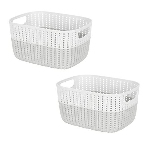 Simplify 2 Pack 2 Tone Sailor Knot Plastic Storage Tote | Decorative Basket | Closet Organization | De-clutter | Accessories | Toys | Bathroom Organization | Medium | Heather Grey - color: Heather Grey, size: Medium, style: 2 Pack