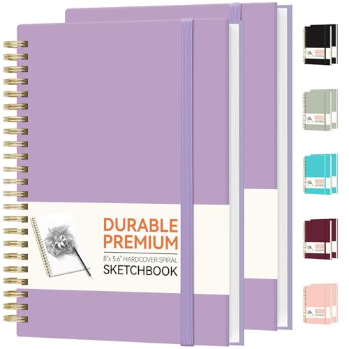 Forvencer 2 Pack Blank Spiral Notebook, 8"x 5.6"Hardcover Sketch Book, 100GSM Thick Paper, Art Sketchbook for Women & Adult, 100 pages / 50 Sheets Drawing Book Journal for School Office Drawing, Purple - color: Purple