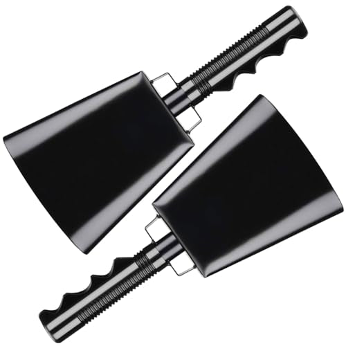Deke Home - 2 Pack 10 Inch Steel Cowbells with Handle, Loud Noise Makers for Football, Sports, Parties, Competitions, School Spirit & Safety, Large Hand Bell for Cheering & Percussion Instrument - color: Black, size: 10 Inch