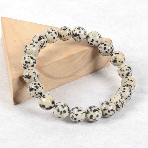 Justinstones Gemstone Crystals Chakra Beads Bracelet Crystal Healing 10mm Round Stretchable Bracelet for Her Gift - color: Faceted Dalmatian Jasper