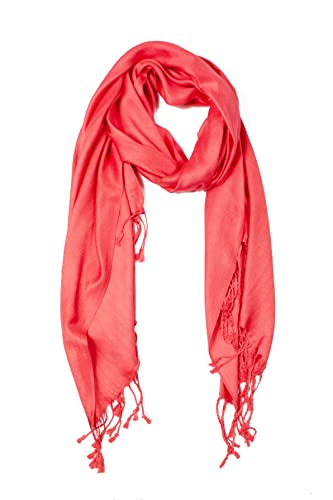 Sakkas 78" X 28" Rayon from Bamboo Soft Solid Pashmina Feel Shawl/Wrap/Stole - color: Coral