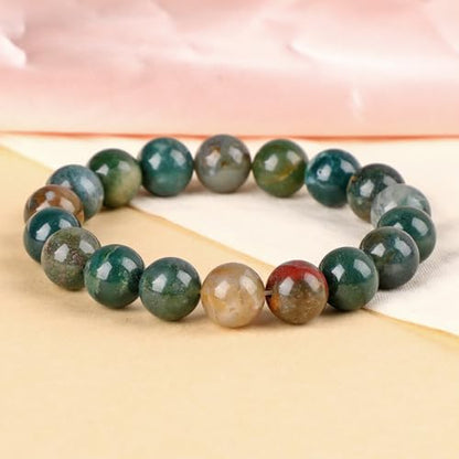 LPBeads Handmade Natural Gemstone Stretch Elastic Bracelet Healing Crystal Round Stone Beads Jewelry Gifts for Women Men - color: Indian Agate, size: 10mm