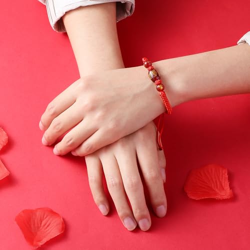 2026 Chinese New Year of Horse Bracelets for Women Men, 12 Chinese Zodiac Bracelet Good Luck Red String Animal Horse Charm Braided Bangle Adjustable Jewelry Gift - color: Cylinder+Circle