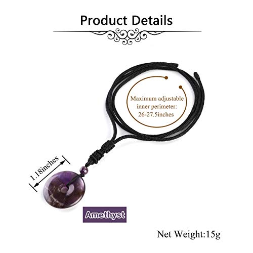 Jovivi 30mm Circle Donut Healing Crystals Necklace Natural Semi-Precious Chakra Gemstone Stone Amulet Lucky Coin Donuts Charm Protection Quartz Reiki Pendant Necklace for Men Women Adjustable Rope - color: Amethyst Crystal