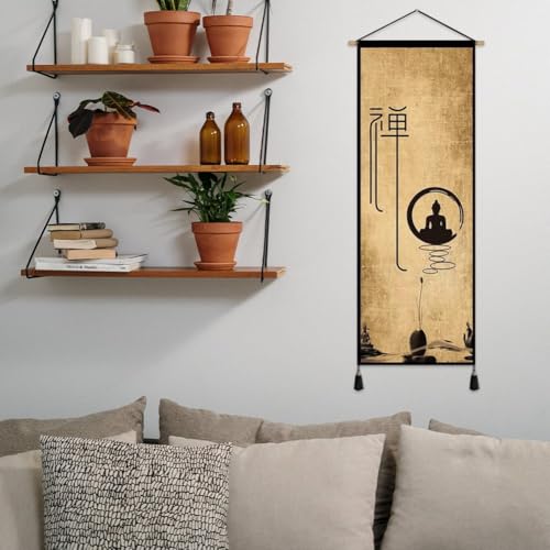 Chinese Scroll Painting Ancient Zen Wall Hanging Painting Retro Wall Decoration for Living Room Bedroom Office Home Accessory
