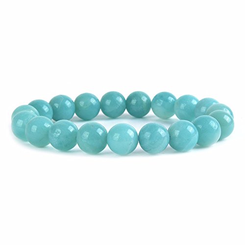 Justinstones Gem Semi Precious Gemstone 10mm Round Beads Stretch Bracelet 7 Inch Unisex - color: Blue Amazonite