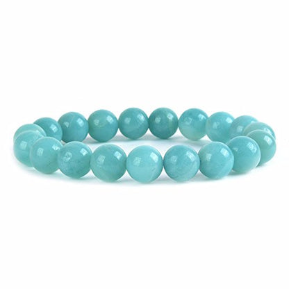 Justinstones Gem Semi Precious Gemstone 10mm Round Beads Stretch Bracelet 7 Inch Unisex - color: Blue Amazonite