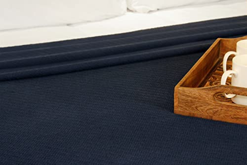 COTTON CRAFT Soft Cotton Thermal Blanket - Plush Herringbone Twill - All Season Luxurious Breathable Skin Friendly Lightweight Cooling Throw Blanket - Sofa Couch Travel Camping Dorm - Full Queen Navy - color: Navy, size: Full-Queen