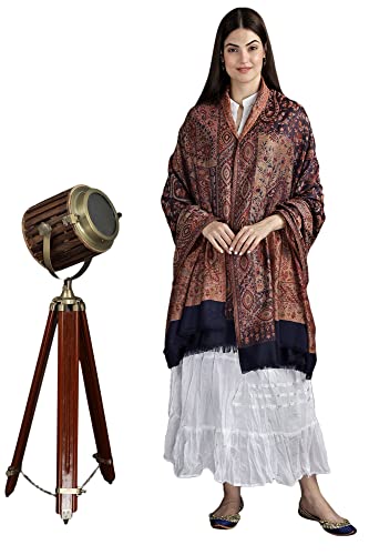 Exotic India Reversible Jamawar Shawl with Woven Paisleys - Wool - color: Medieval Blue