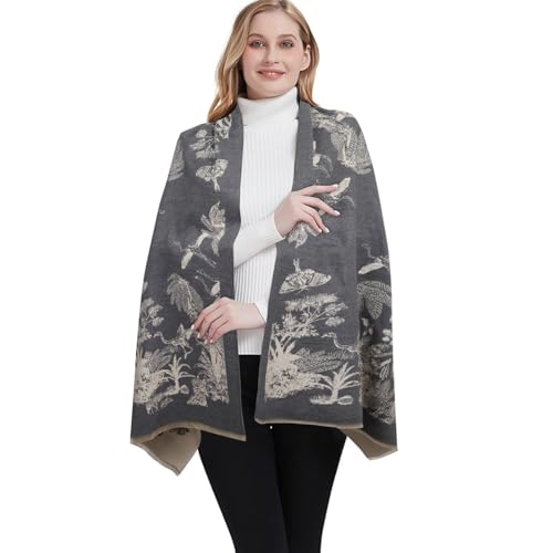 EXTREE Scarfs for Women Pashmina Silky Shawl Wrap for Evening Dressing Blanket Open Front Poncho Cape