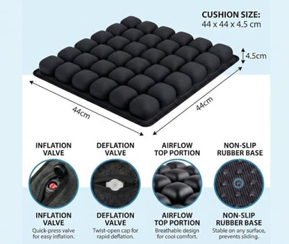 Inflatable Seat Cushion for Long Sitting – No External Pump Required (Inflates Using a Built-in air Valve), Adjustable Air Cushion for Office Chair, Airplane Travel, Car & Wheelchair