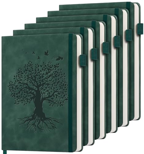 6 Pack Lined Journal Notebook for Women Men, A5 Hardcover Leather Journals for Writing, 200 Pages Thick Paper, Daily Journal Notebook for Work, School, Note Taking, Business, Travel, College Ruled - color: A-Tree-AGreen, size: 6 Pack-A5