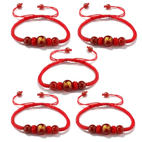 2026 Chinese New Year of Horse Bracelets for Women Men, 12 Chinese Zodiac Bracelet Good Luck Red String Animal Horse Charm Braided Bangle Adjustable Jewelry Gift - color: Circle-5pcs