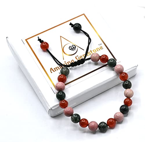 Amazing Gemstone Immunity Manifestation Bracelet - Carnelian Rhodonite Moss Agate Bracelet Set for Men Women Healing Calming Anxiety Stress Relief Gifts Pulseras Para Hombres Mujer Stocking Stuffers - color: Immunity Booster