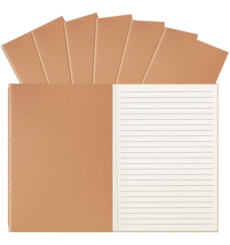 ALKALO 6 Pack A5 Ruled Lined Kraft Notebooks Bulk, Journaling Notebooks, A5 Lined College Ruled Notebook, 8.3x5.5 Inches 60 Pages Travel Journal Notebooks Set for Work, School, Writing - style: Brown-6-Lined