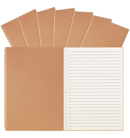 ALKALO 6 Pack A5 Ruled Lined Kraft Notebooks Bulk, Journaling Notebooks, A5 Lined College Ruled Notebook, 8.3x5.5 Inches 60 Pages Travel Journal Notebooks Set for Work, School, Writing - style: Brown-6-Lined