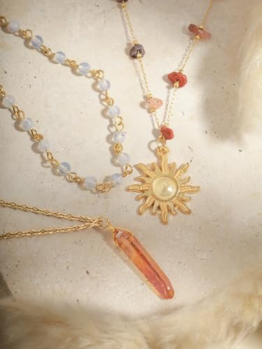Sacina Layered Crystal Sun Necklace, Gothic Boho Hippie Summer Beach Necklace, Boho Hippie Jewelry, Christmas Jewelry Gift for Women - color: Gold