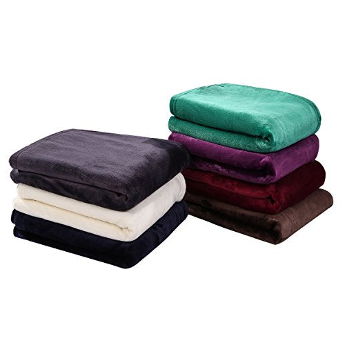 HYSEAS Flannel Fleece Throw Blanket Burgundy - Super Soft Plush Microfiber Solid Blanket for Couch, Bed, Chair, Sofa - Fuzzy Cozy Lightweight - 50x60 Inch - color: Ruby