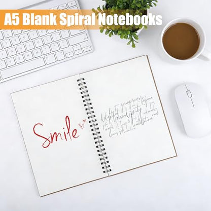 10 Pack Spiral Notebooks Blank, A5 Softcover Cover Unlined Notebook for Writing Drawing Sketch, Blank Journal with 50 Sheets 100 Pages, 8.3 x 5.8 Inch(Brown)