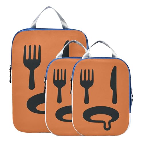 Stackable 3 Set Packing Travel Bags Polyester Travel Bags for Luggage, Hungry Fork Look (3 Set) - color: Hungry Fork Look
