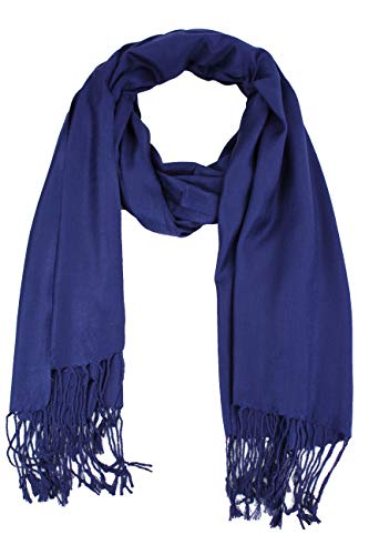 Luxurious Pashmina Feel Scarf & Shawl - Soft Solid Color Wrap for Weddings, Evening Dresses, Gifts - color: . Navy Blue