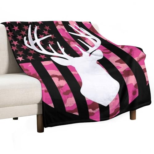 Soft Winter Warm Blanket, American Flag Camo Funny Deer Hunting Pink Camouflage Soft Cozy Flannel Blanket, Unisex Decor Cover - color: Color57, size: 30"x40"