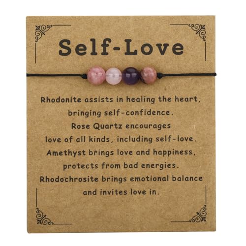 yfstyle Crystal Healing Stones Bracelets for Women & Men - Amethyst Anxiety Protection Bracelets - Natural Gemstones Jewelry Gifts - color: Self Love2