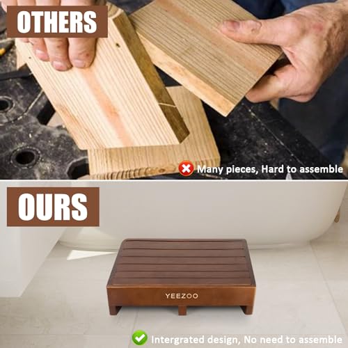 Wooden one Step Stool- Solid Pine Wood Step Riser with Non-Slip Pads, Wood Step Stool for Elderly Adults, high Bed, Bathroom, Kitchen (23.6" L*15.7" W*3.9" H, Brown, 400LBs Capacity) - color: Brown, size: 23.6IN