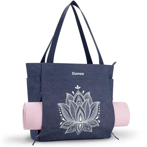 Gonex Yoga Mat Bag, Large Tote Bag with Multi Pockets for Women Men, Canvas Mat Carrier, Full Zipper Easy Access for Pilates Gym Travel - color: Blue, size: L (17.7*6.1*15.3inch)