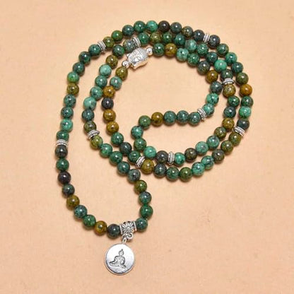 108 Mala Beads Bracelet/Necklace with Buddha Charm – Meditation Beads, Yoga Jewelry, Prayer Beads, Zen Necklace – Ideal Gift for Spiritual Practice - style: African Turquoise