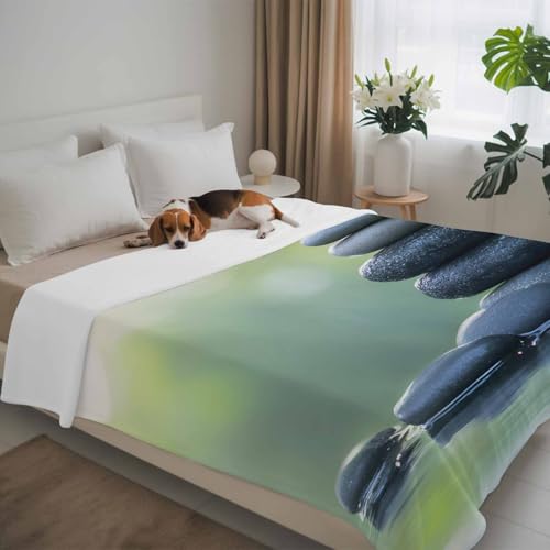 Zen Meditation Stone Lake Flannel Fleece Throw Blanket, Nature Landscape Still Life Blanket Lightweight Soft Warm Blankets for Couch Bed Sofa Living Room All Season Use, 60x80in - size: 60x80in