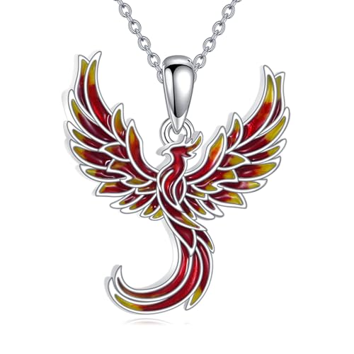 Sterling Silver Cute Animal Pendant Necklace Fox/Snake/Unicorn/Owl on Moon/Rabbit/Horse Necklace Jewelry for Women Mom Sister - style: Phoenix 2