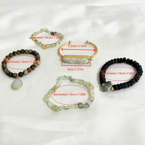 5PCS Natural Boho Beaded Bracelets Bangle for Women Men,Healing Turquoise Jasper Agate Crystal Gemstone Stone Chakra Multilayer Wrap Bohemian Handmade Jewelry Beads Stretch Bracelet Set - color: Grey Green