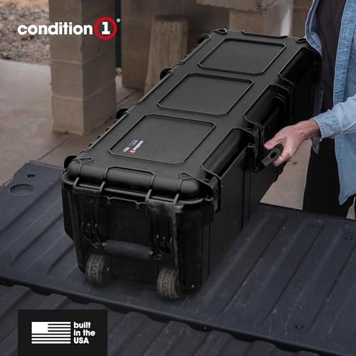 Condition 1 45" Tactical Rifle Waterproof Hard Case w/Wheels & Pre-Cut Foam, 4 Slots, Lockable, IP67-Rated Waterproof, TSA Approved Storage Trunk with Compartments – Black, Made in USA, Model 2191