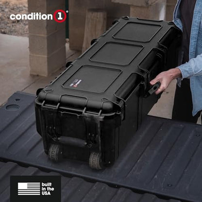 Condition 1 45" Tactical Rifle Waterproof Hard Case w/Wheels & Pre-Cut Foam, 4 Slots, Lockable, IP67-Rated Waterproof, TSA Approved Storage Trunk with Compartments – Black, Made in USA, Model 2191