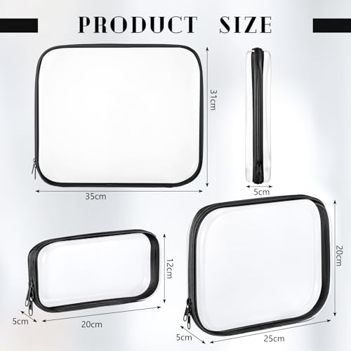Hoolerry 6 Pcs Hard Clear Zipper Case Transparent Zipper Hard Pouch for Snacks Makeup Bag Plastic Cosmetic Bag Portable Travel Organizer for Makeup Storage(Black,Big,Medium,Small)