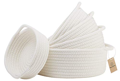NaturalCozy 5-Piece Round Woven Cotton Rope Storage Baskets for Organizing, Small Shallow Nesting Set for Montessori Toys, Entryway Catchall, Fruit Bowl, Key Tray, Remote Holder, Nursery & Pet Toys - color: Off White