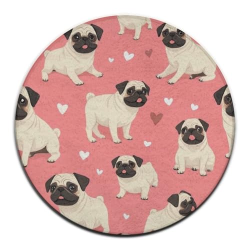 Room Sofa Yoga Soft Round Carpet, Modern Round Area Rug, Non-Slip Machine Washable Kitchen Office Circle Rug Compatible with Funny Cartoon Pugs Puppy Pink 24inch(60cm) - color: Color716, size: 24inch(60cm)
