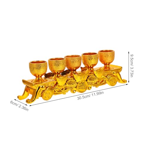 Buddhist Water Offering Cup Set Golden Mini Plastic Buddhist Chalice Cups with Base Temple Worship Mug 5pcs Blessing Goblets