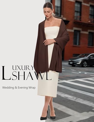 PULI Women's Pashmina Shawl Wraps for Evening Dress Large Scarf Blanket Long Wedding Bridal Winter Warm Shoulder Wrap - color: Caramel