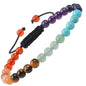 MASSIVE BEADS Natural Healing Power Gemstone Crystal Beads Unisex Adjustable Macrame Bracelets - color: 7-Chakra Stones, size: 6mm