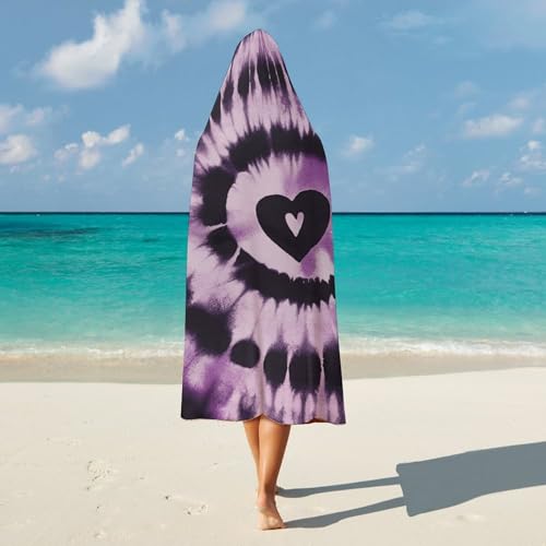 Purple Tie Dye Hooded Blanket, Soft Arctic Velvet Wearable Throw for All-Season, Bed, Sofa, Camping 60"x80"